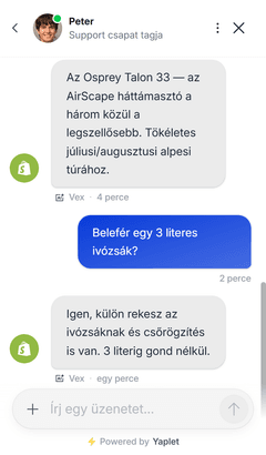 Yaplet chat widget egy ügyfél weboldalán